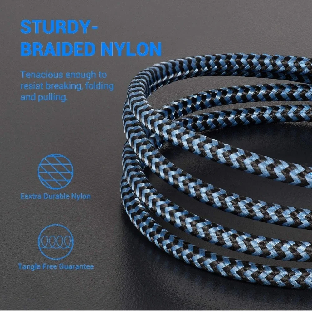 9ft Blk/Blue Lightning Cable iPhone Charger Cable Nylon Braided Charging Cord